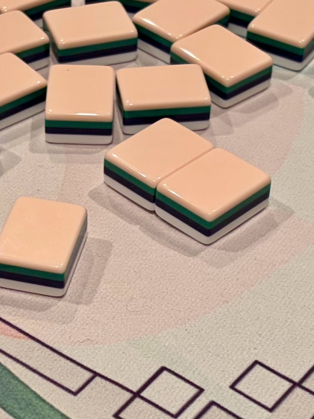 Peach,Green, and Black 166 4 Layered American Mahjong Tiles